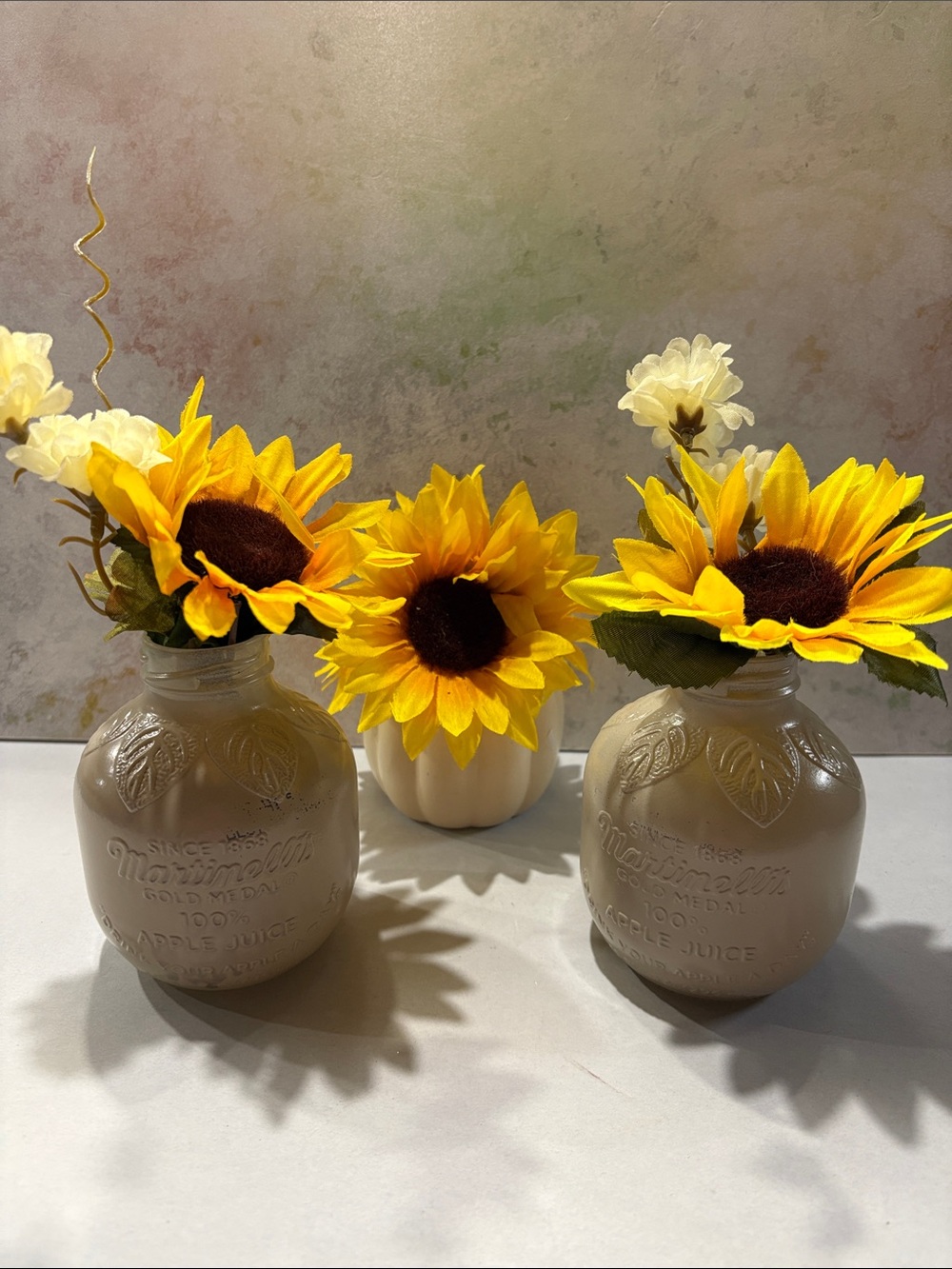Set of 3 pumpkin apple Mason Jar Vase fall Sunflower Arrangements